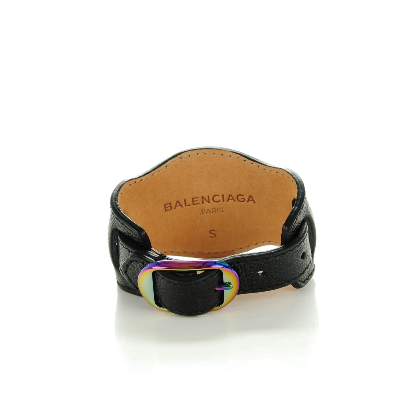 Chevre Iridescent Metallic Edge Hardware Bracelet S Black