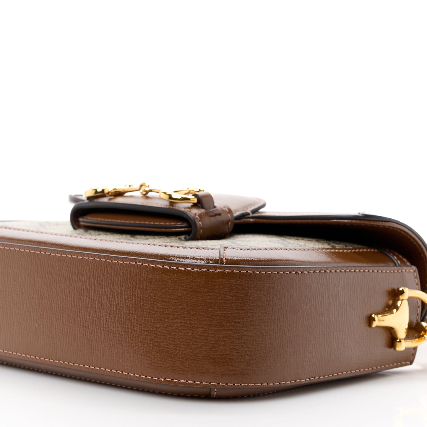GG Supreme Monogram Web Mini Horsebit 1955 Shoulder Bag Beige Brown Sugar
