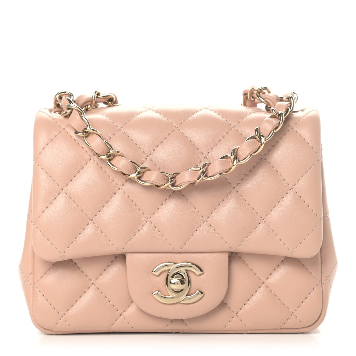 Lambskin Quilted Mini Square Flap Beige