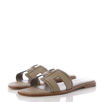 Hermes Epsom Perforated Oran Sandals 37 Etain 3 of 10