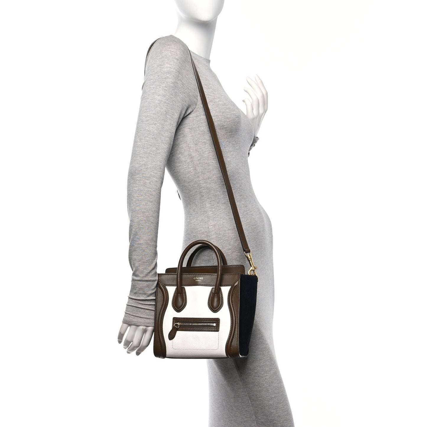 Textured Calfskin Suede Nano Tri-Color Luggage Cream
