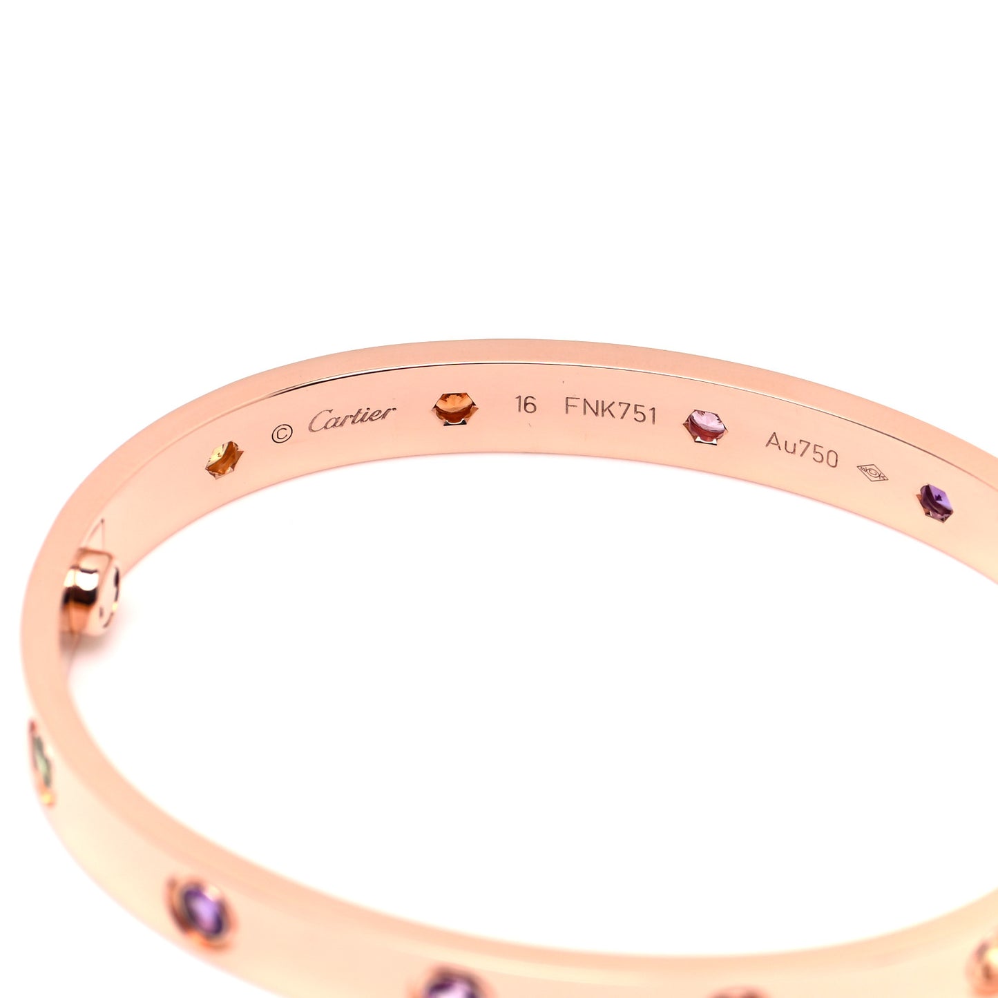 18K Pink Gold Sapphire Garnet Amethyst LOVE Bracelet 16