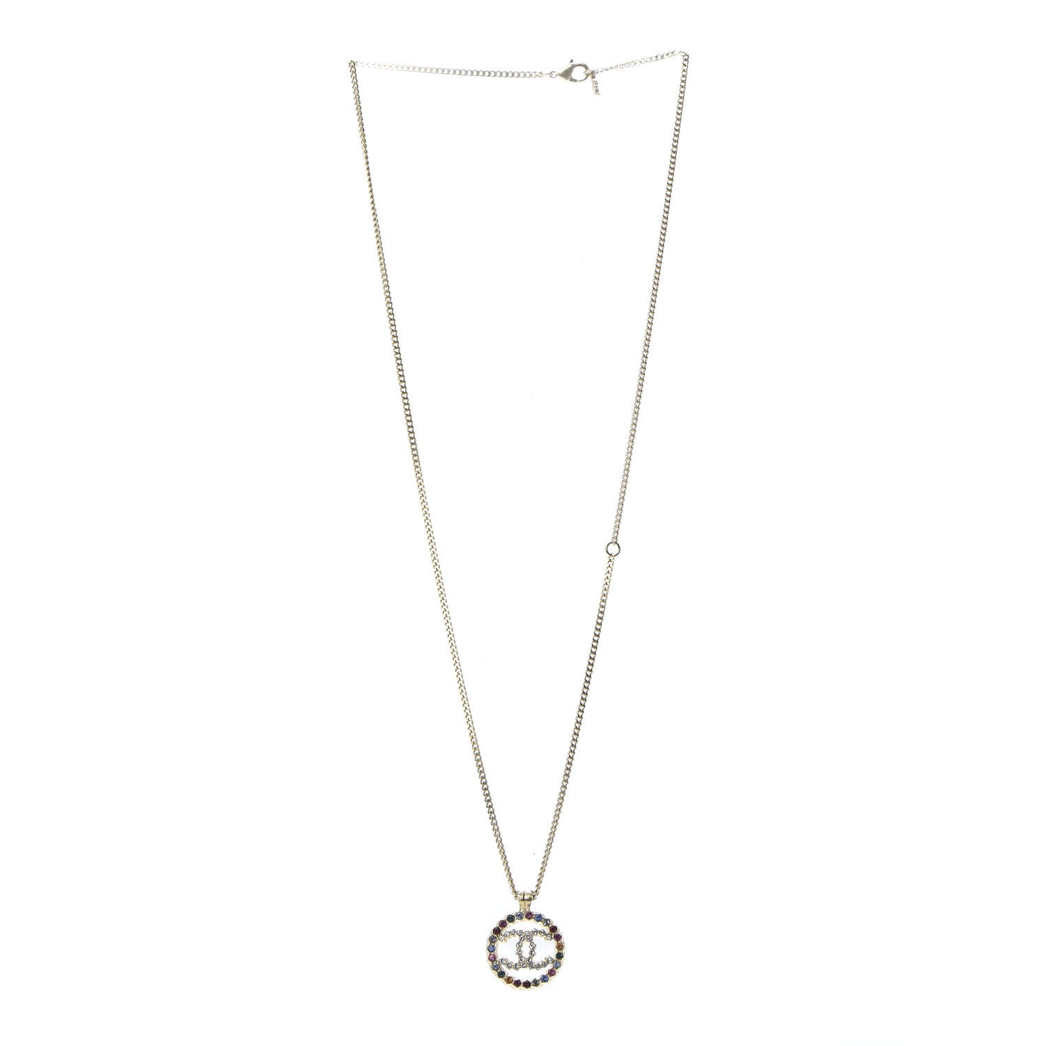 Chanel Crystal Over The Rainbow CC Pendant Necklace Gold Multicolor 3 of 5