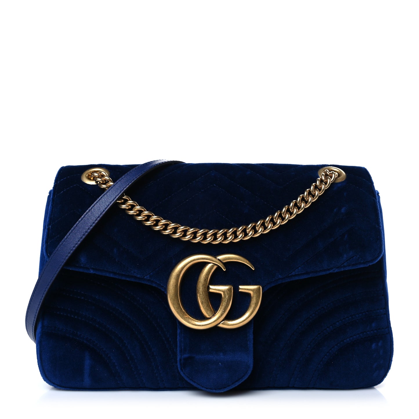 Velvet Matelasse Medium GG Marmont Shoulder Bag Cobalt Blue