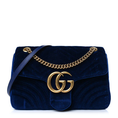 Gucci Velvet Matelasse Medium GG Marmont Shoulder Bag Cobalt Blue 1 of 9