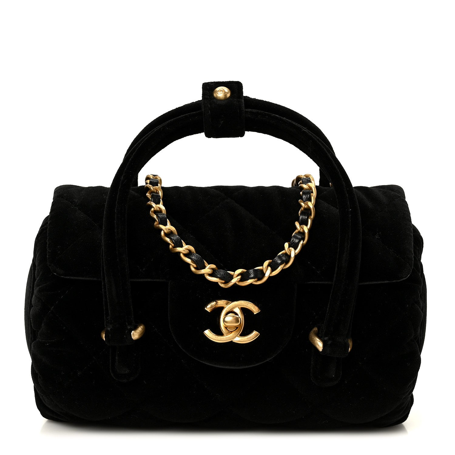 Chanel Velvet Quilted Mini Top Handle Flap Black 1 of 13