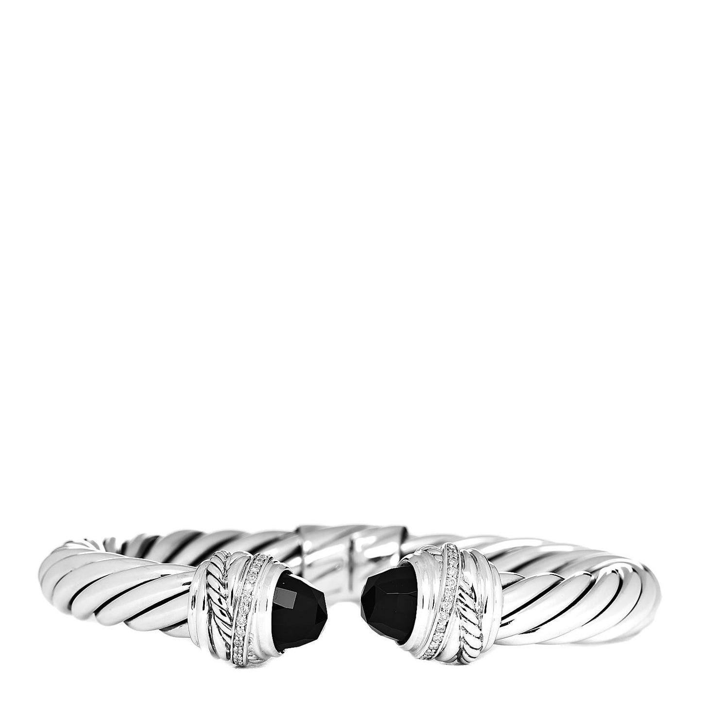 Sterling Silver Diamond Black Onyx 8.5mm Crossover Hinge Bracelet