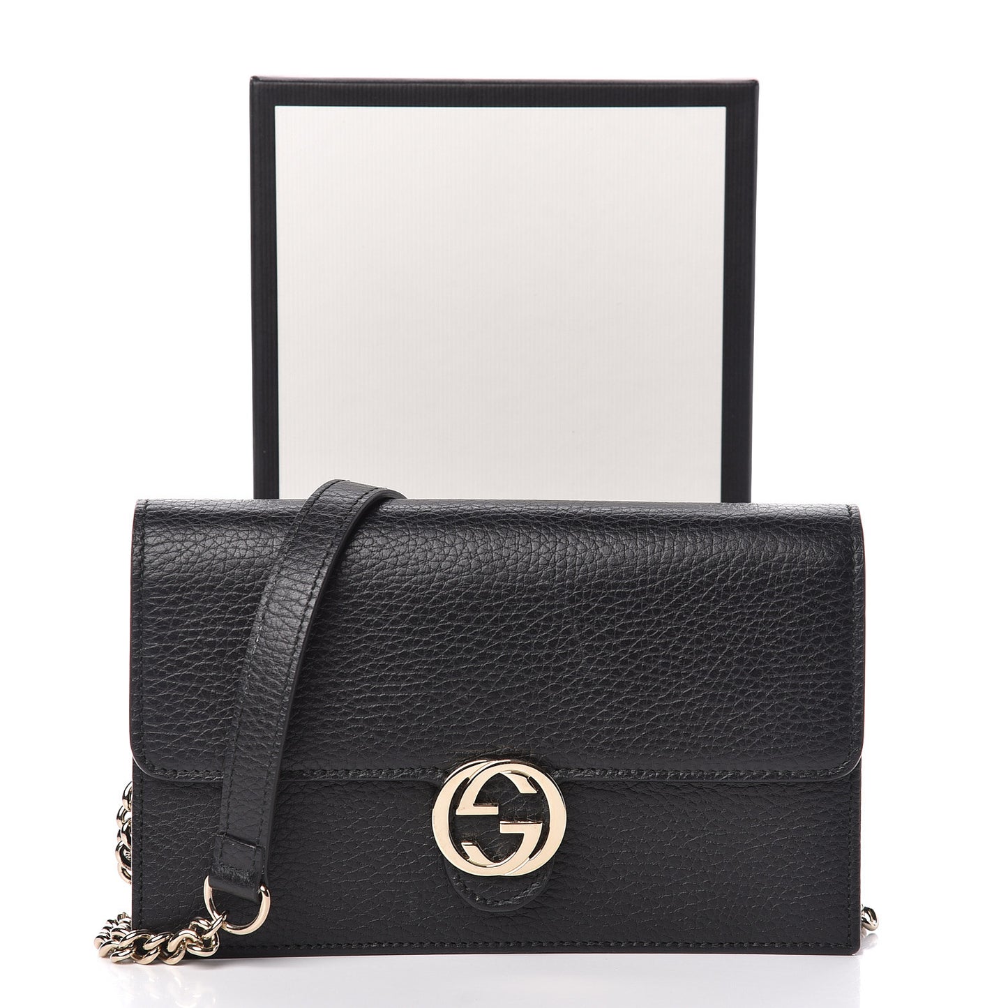 Dollar Calfskin Interlocking G Chain Wallet Black