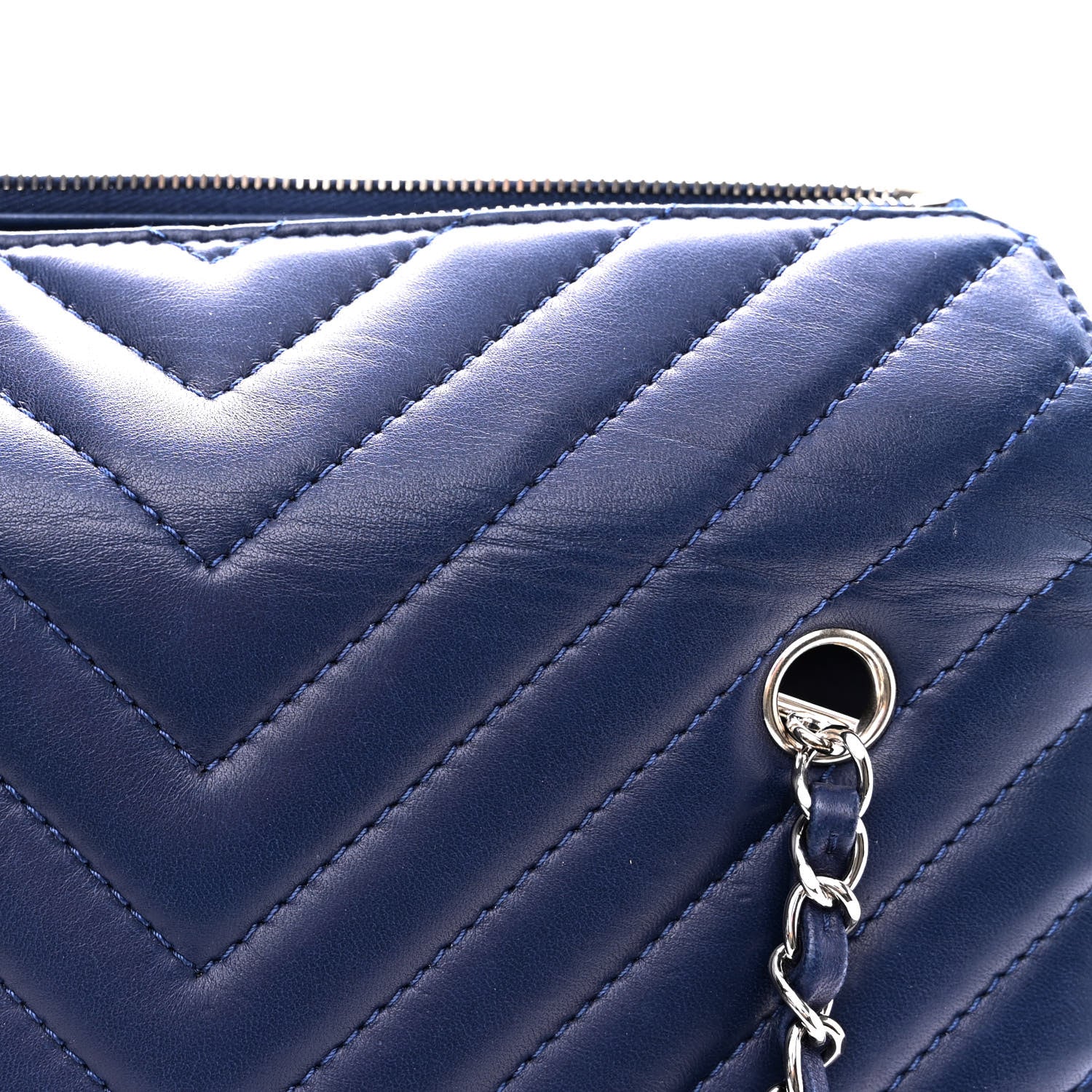 Chanel Lambskin Chevron Quilted Small Surpique Tote Dark Blue 11 of 11
