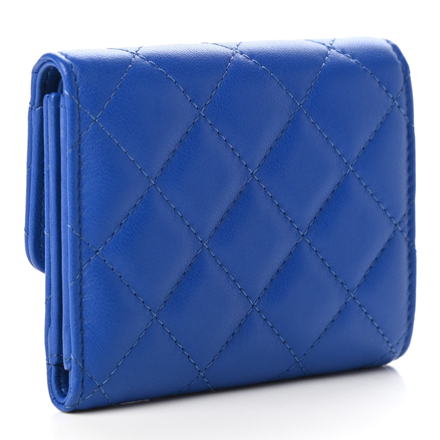 Chanel Lambskin Quilted Compact Flap Wallet Blue 3 of 7