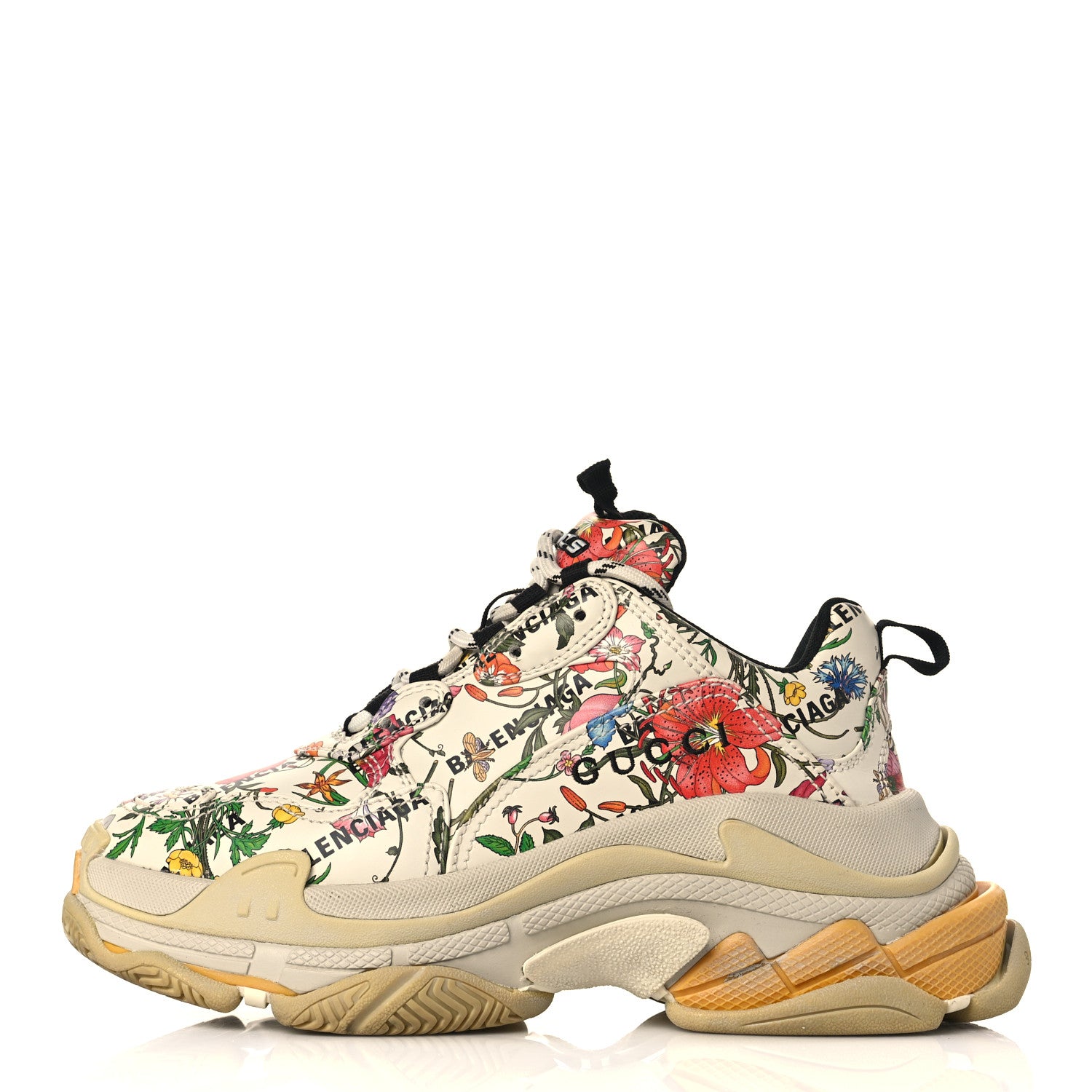 Balenciaga X GUCCI Fabric Allover Logo Flora Print Womens Triple S Sneakers 38 Multicolor White 1 of 8