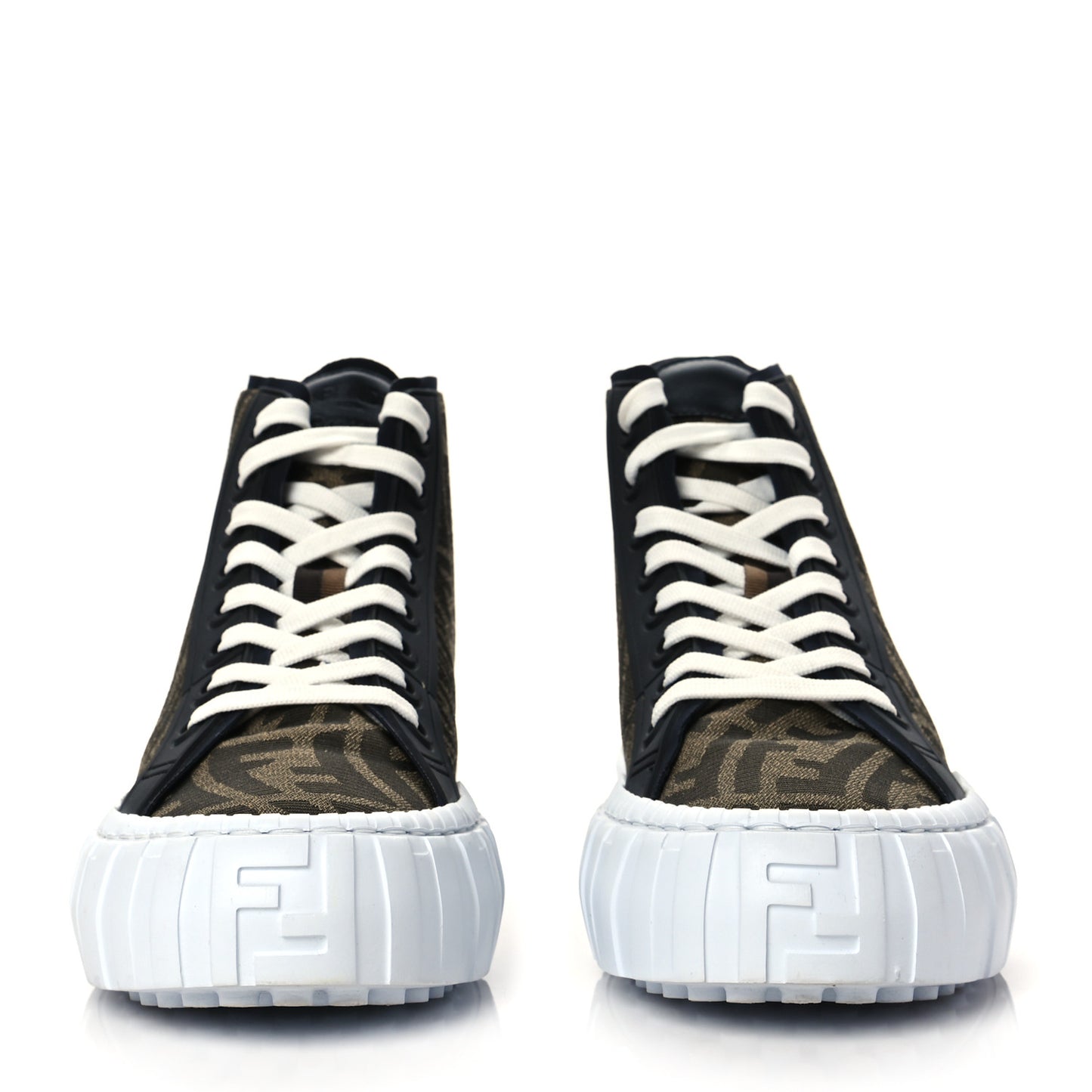 X SARAH COLEMAN Fabric Jacquard FF Vertigo Mens Fendi Force High Top Sneakers 8 Tobacco Black
