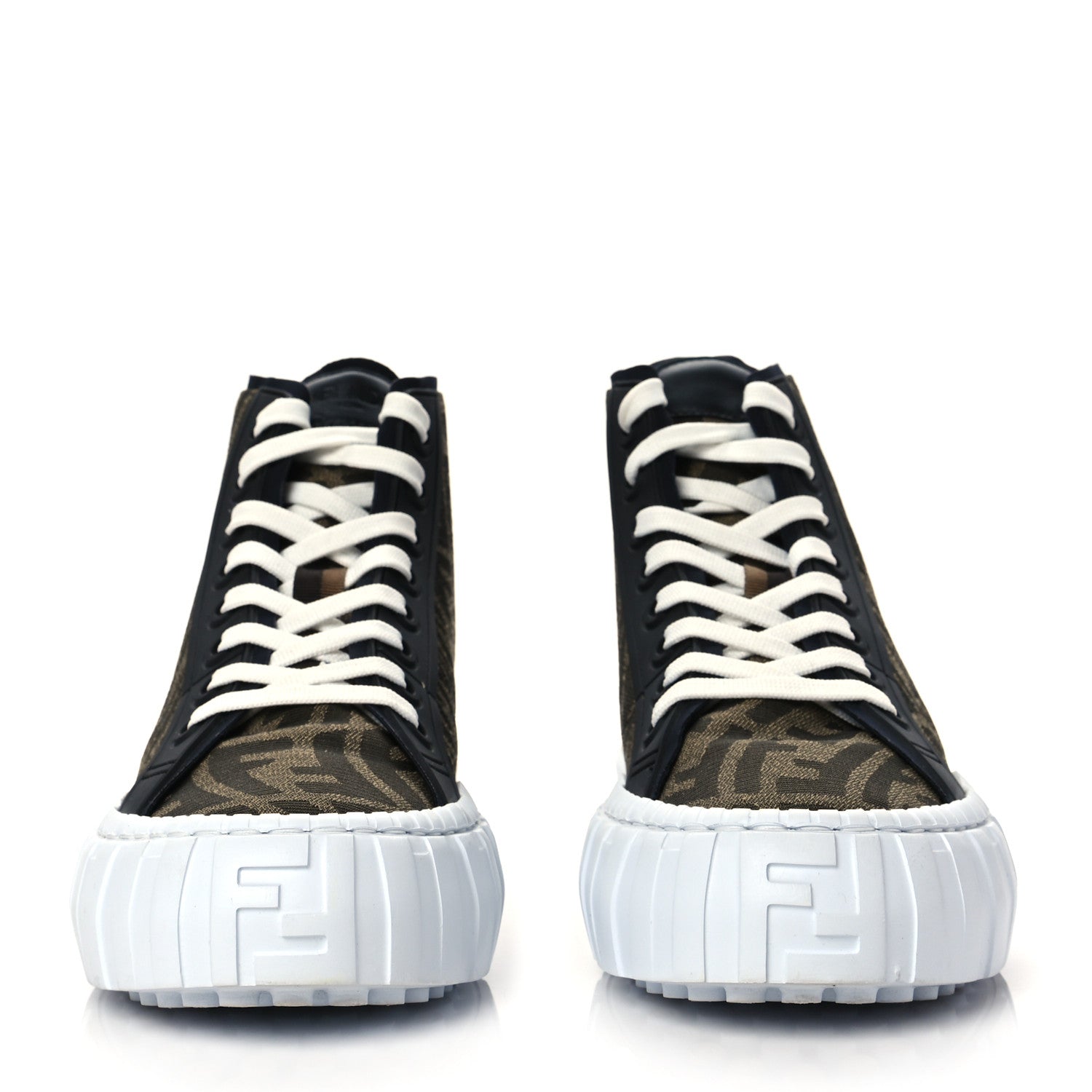 Fendi X SARAH COLEMAN Fabric Jacquard FF Vertigo Mens Fendi Force High Top Sneakers 8 Tobacco Black 2 of 9