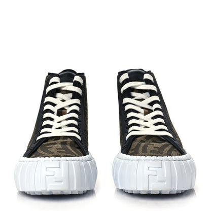 Fendi X SARAH COLEMAN Fabric Jacquard FF Vertigo Mens Fendi Force High Top Sneakers 8 Tobacco Black 2 of 9