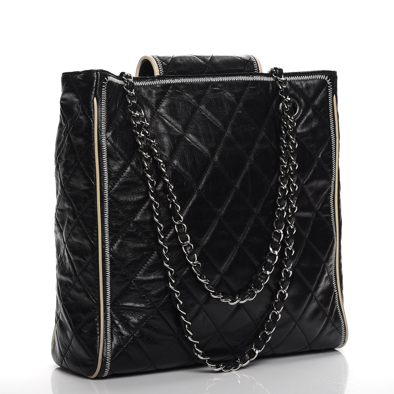 Chanel Glazed Lambskin Quilted Large North South Tote Black 3 of 11