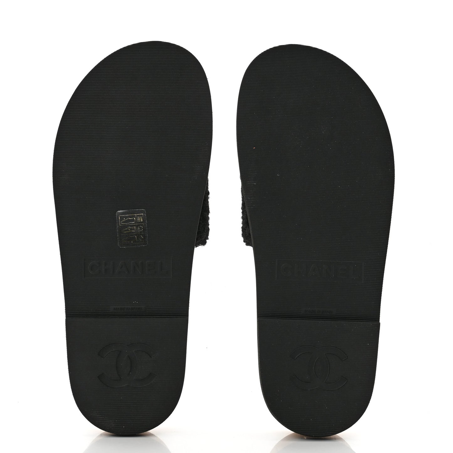 Fabric Pearl Cork CC Slip On Sandals 38 Black