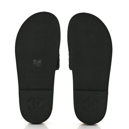Chanel Fabric Pearl Cork CC Slip On Sandals 38 Black 5 of 9
