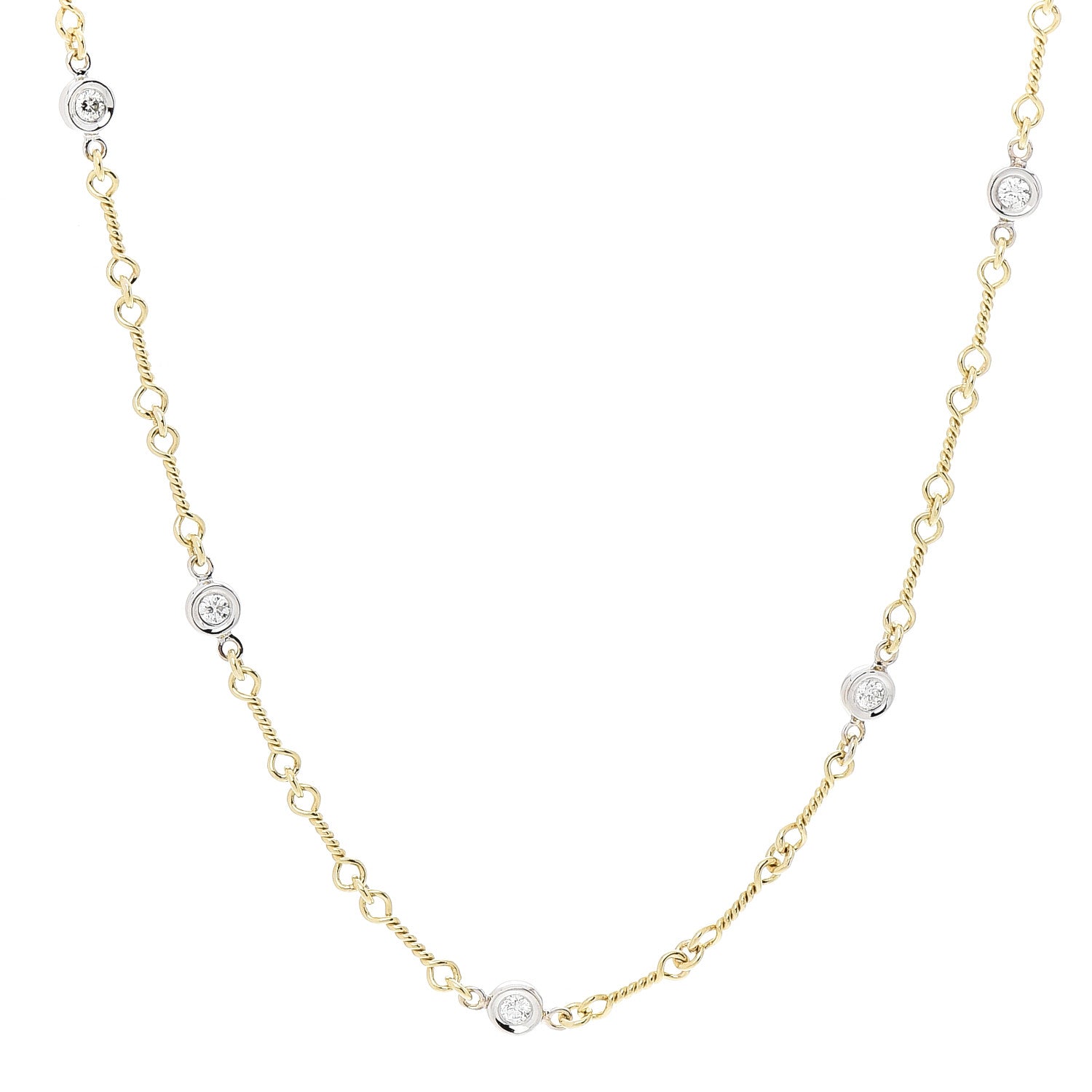 Roberto Coin 18K Yellow White Gold Diamond By the Inch Seven Station Dog Bone Necklace 4 of 6