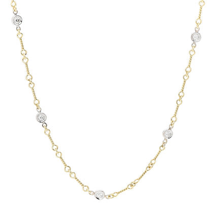 Roberto Coin 18K Yellow White Gold Diamond By the Inch Seven Station Dog Bone Necklace 4 of 6