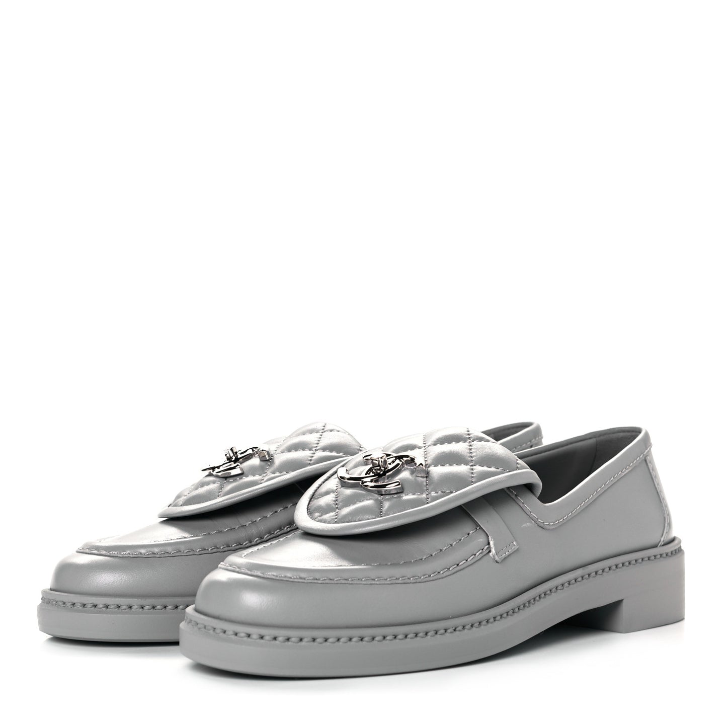 Lambskin Quilted CC Turnlock Loafers 36.5 Grey