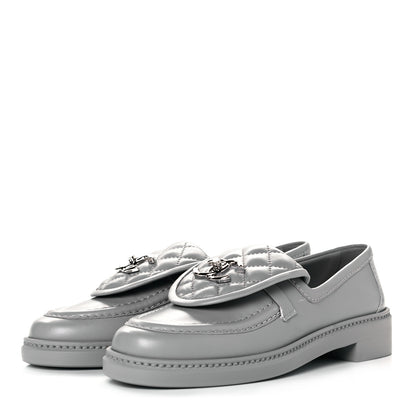 Chanel Lambskin Quilted CC Turnlock Loafers 36.5 Grey 2 of 9