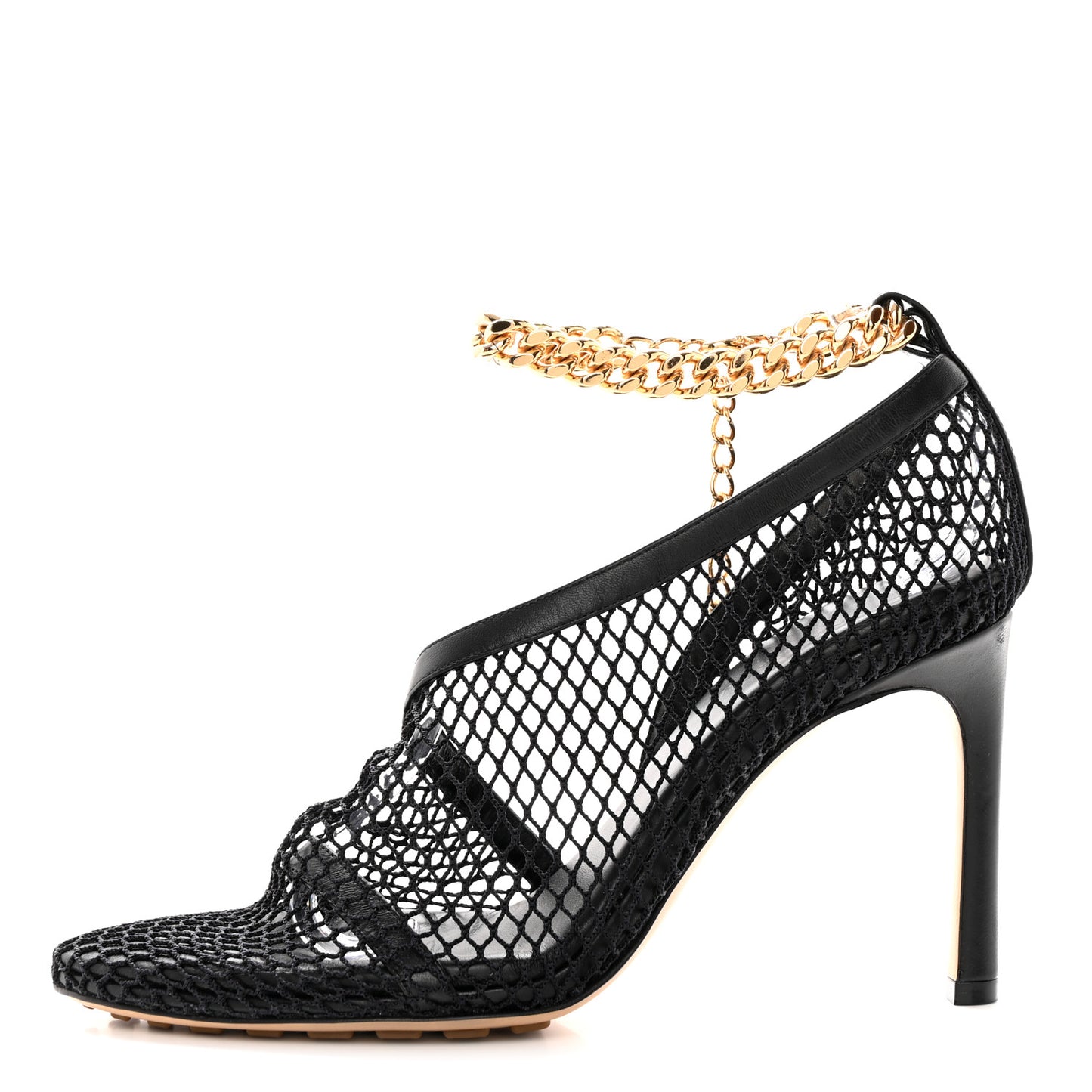 Mesh Nappa Chunky Chain Sandals 37 Black