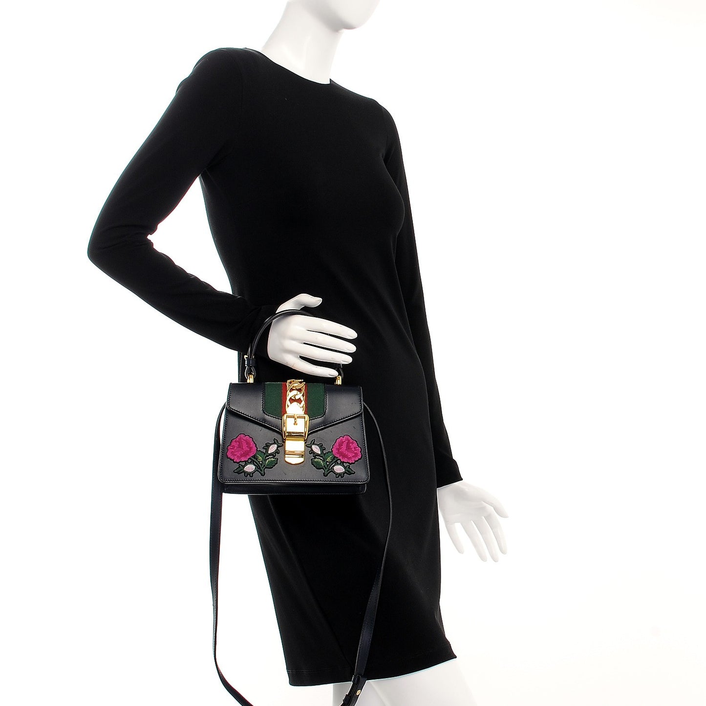 Calfskin Embroidered Mini Sylvie Top Handle Bag Blue