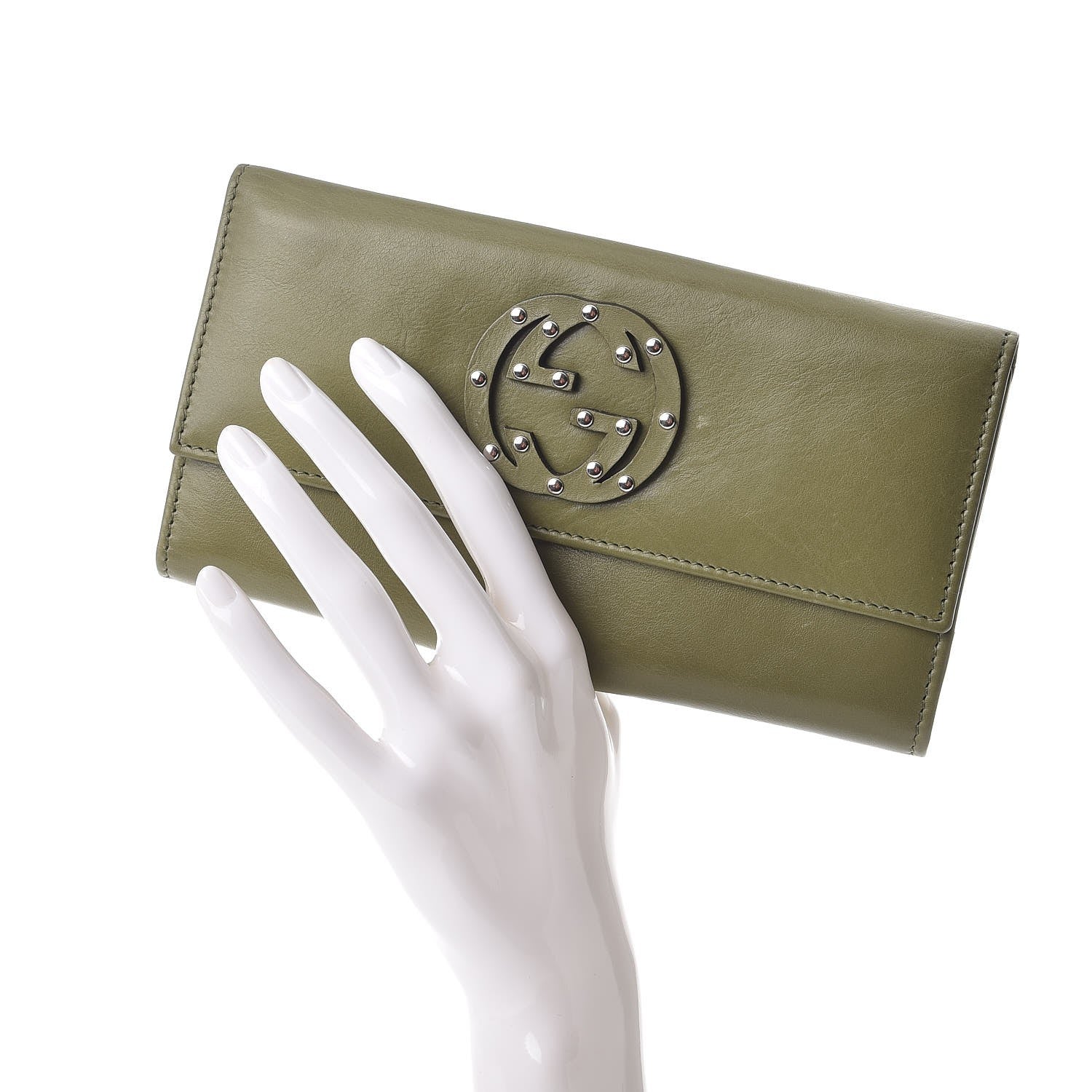 Gucci Calfskin Studded Blondie Continental Wallet Green 2 of 12