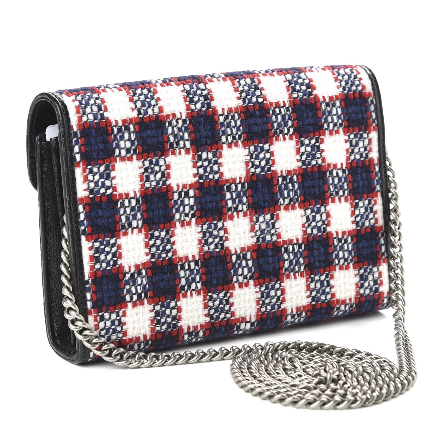Gucci Vintage Tweed Check Mini Dionysus Chain Wallet White Hibiscus Red Marine 3 of 10