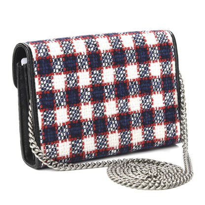 Gucci Vintage Tweed Check Mini Dionysus Chain Wallet White Hibiscus Red Marine 3 of 10