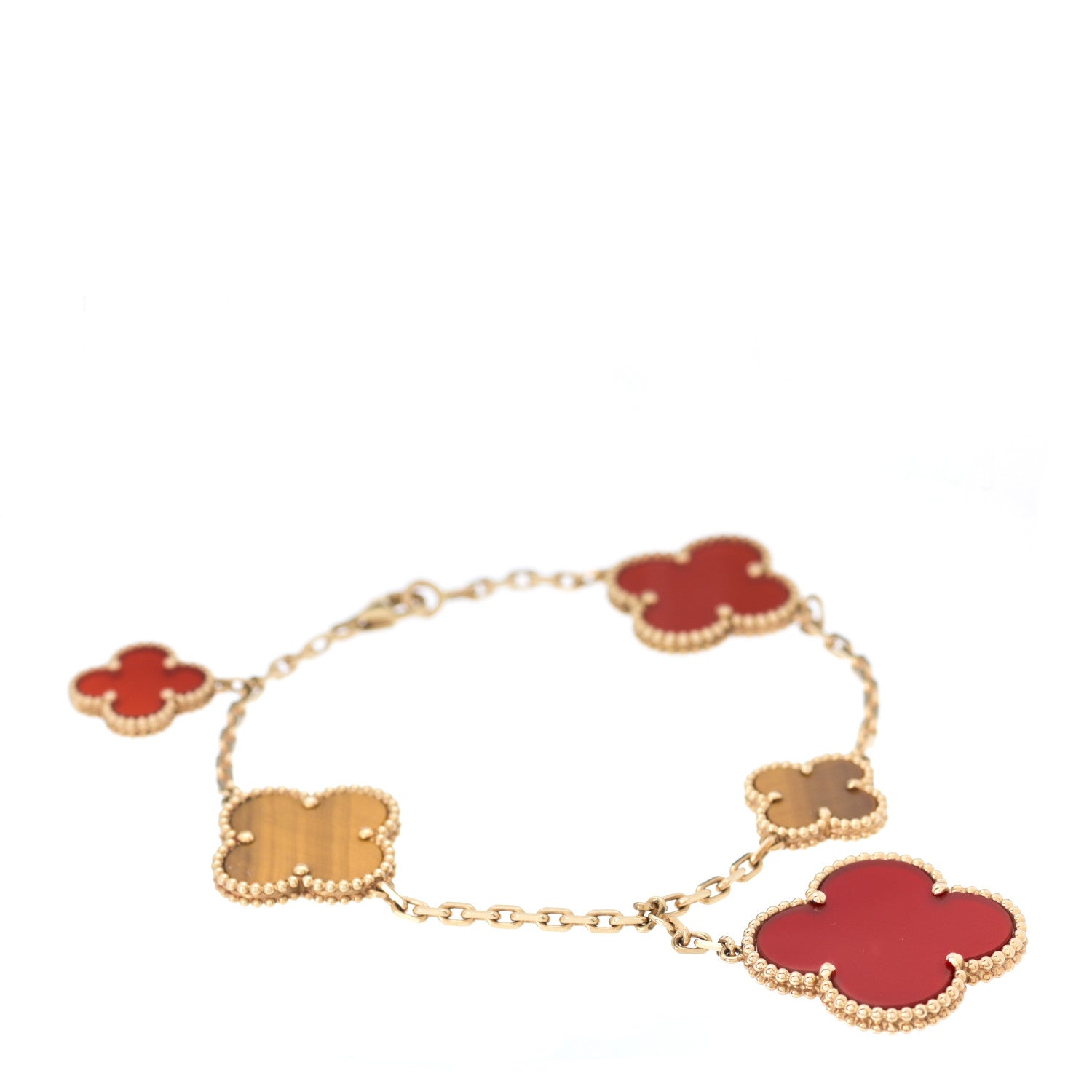 Van Cleef & Arpels 18K Yellow Gold Carnelian Tiger Eye 5 Motifs Magic Alhambra Bracelet 1 of 5