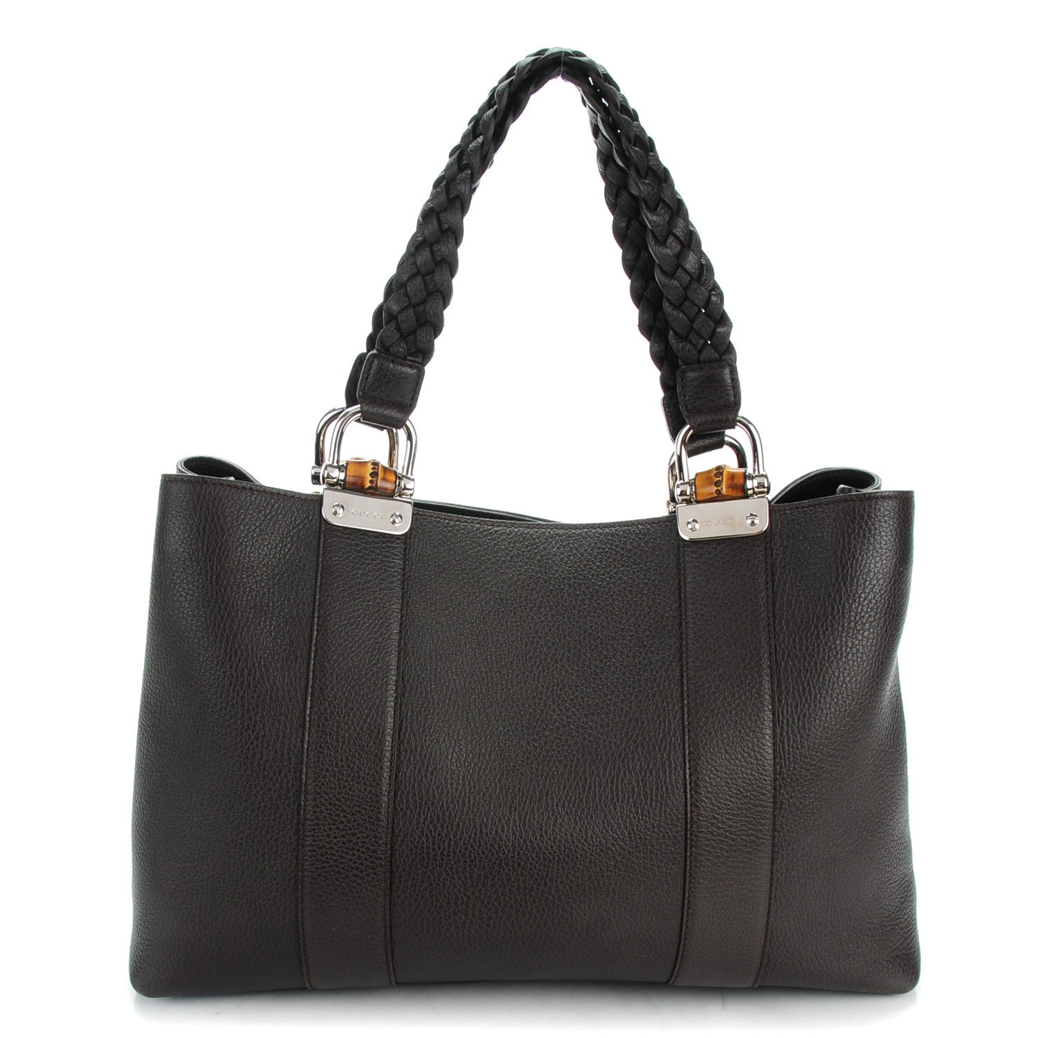 Gucci Pebbled Calfskin Medium Bamboo Bar Tote Dark Brown 1 of 7