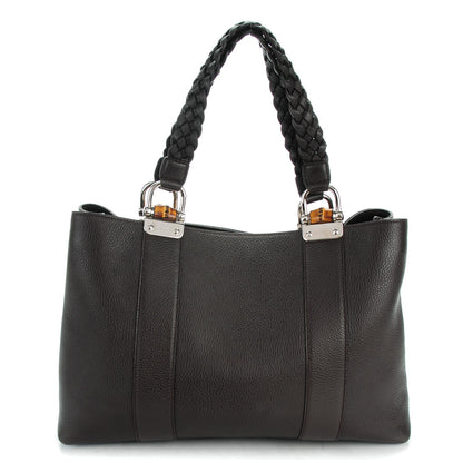 Gucci Pebbled Calfskin Medium Bamboo Bar Tote Dark Brown 1 of 7