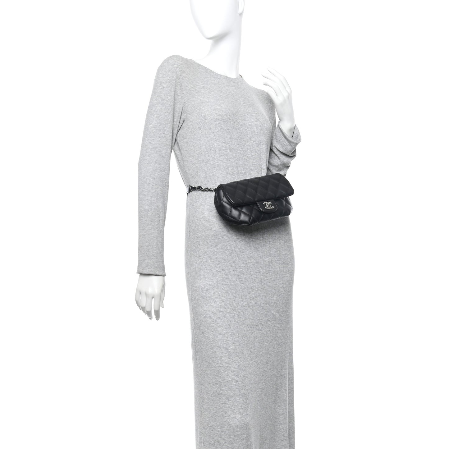Calfskin Quilted CC Uniform Flap Belt Bag Black