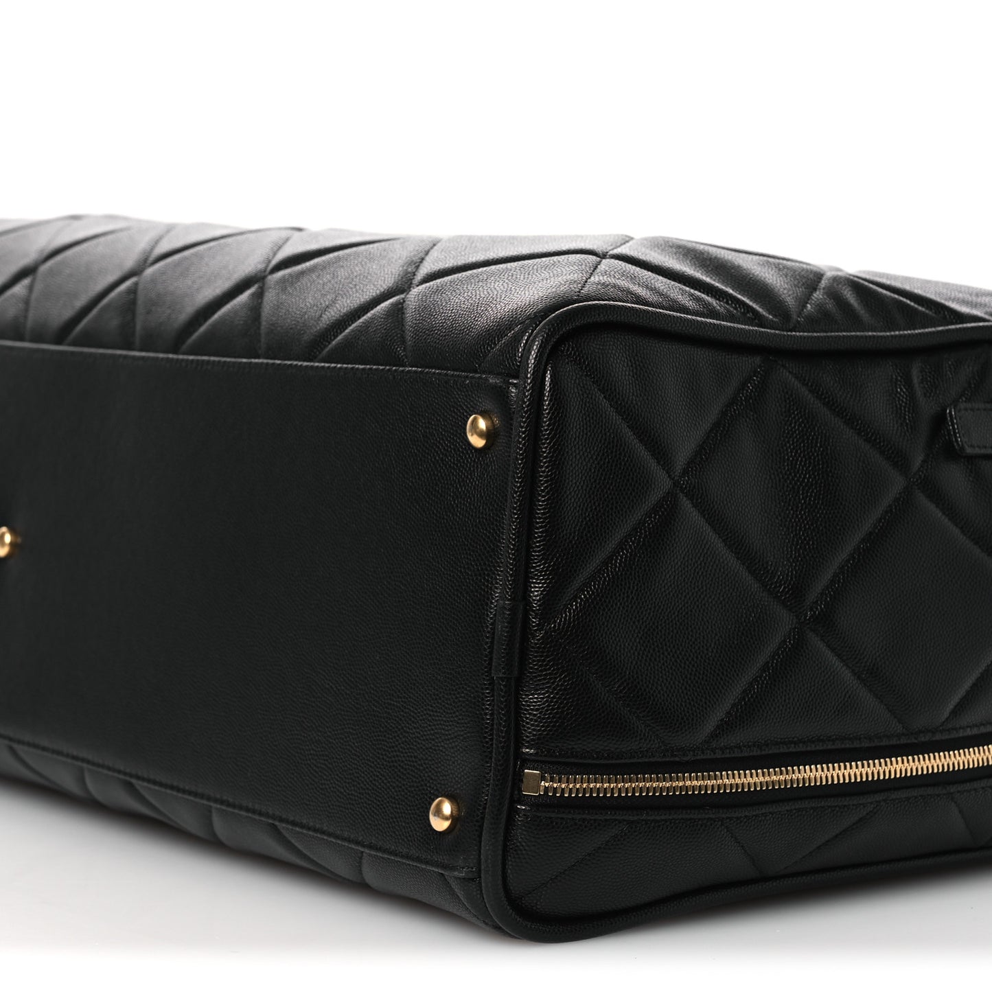 Shiny Grained Calfskin Quilted Large Travel Bowling Bag Black