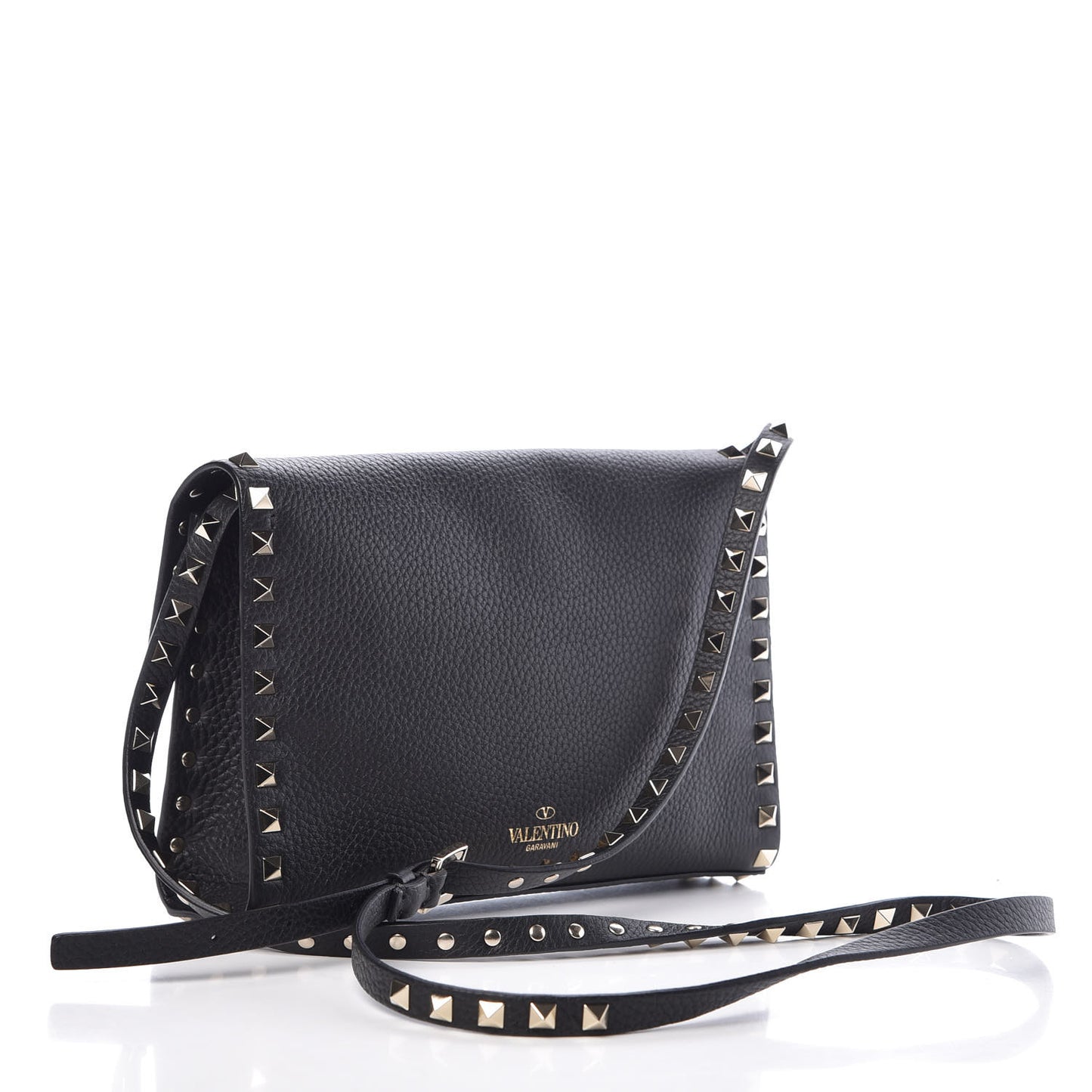 Pebbled Calfskin Medium Rockstud Flip Lock Crossbody Bag Black