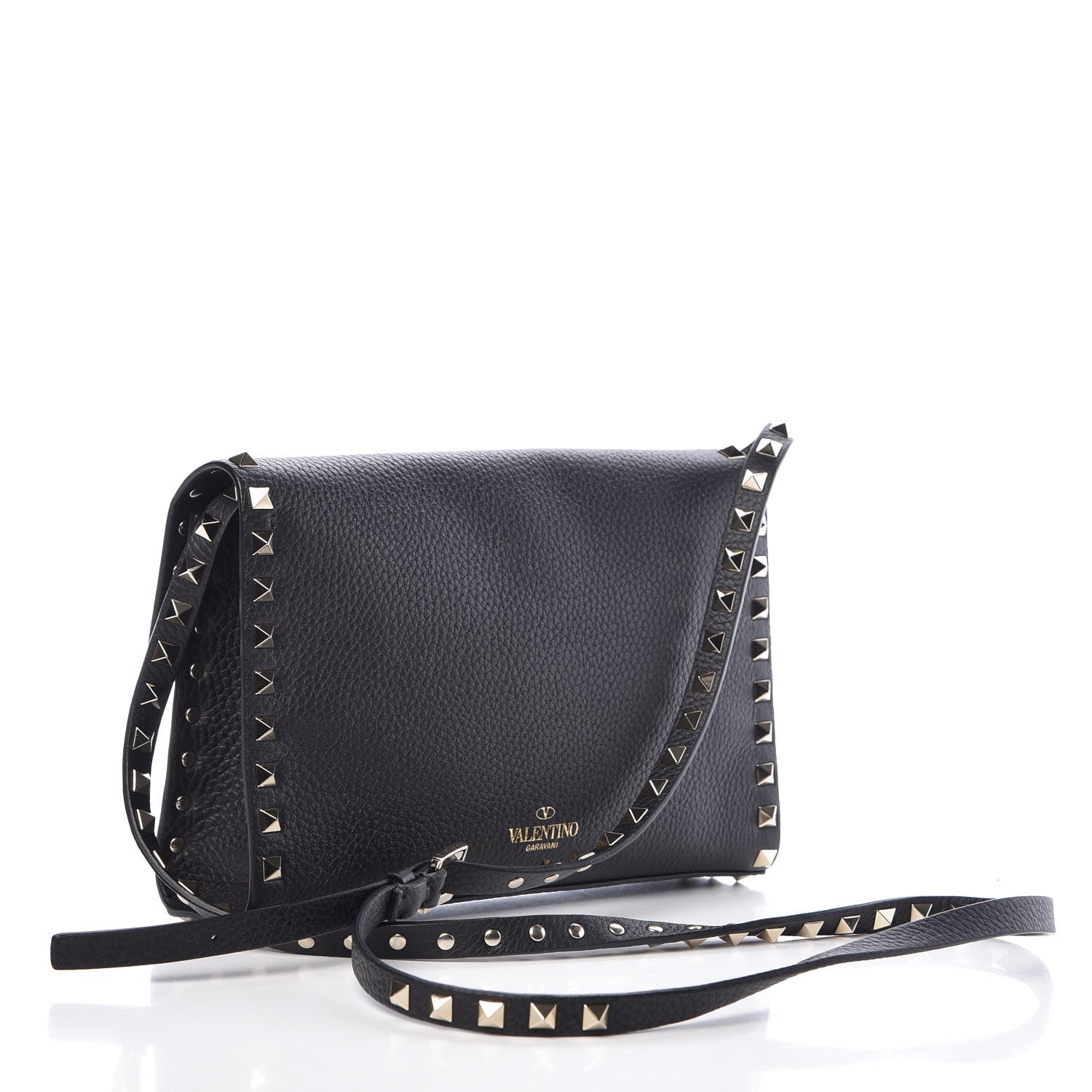 Valentino Garavani Pebbled Calfskin Medium Rockstud Flip Lock Crossbody Bag Black 3 of 9