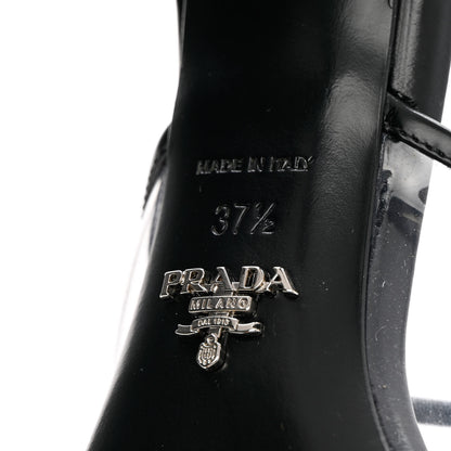 Prada Plexiglass Calfskin Metal Triangle Logo 75mm Slide Sandals 37.5 Black 8 of 12