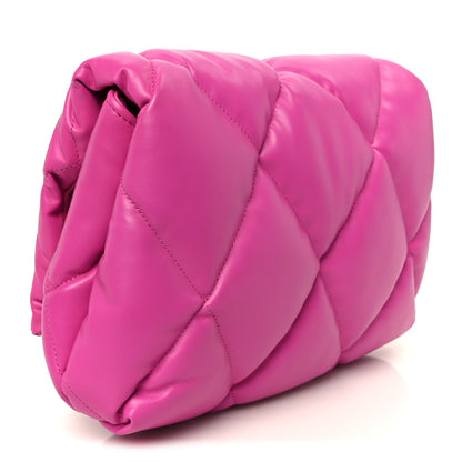 Balenciaga Nappa Calfskin Quilted Touch B Puffy Clutch Fuchsia 3 of 8