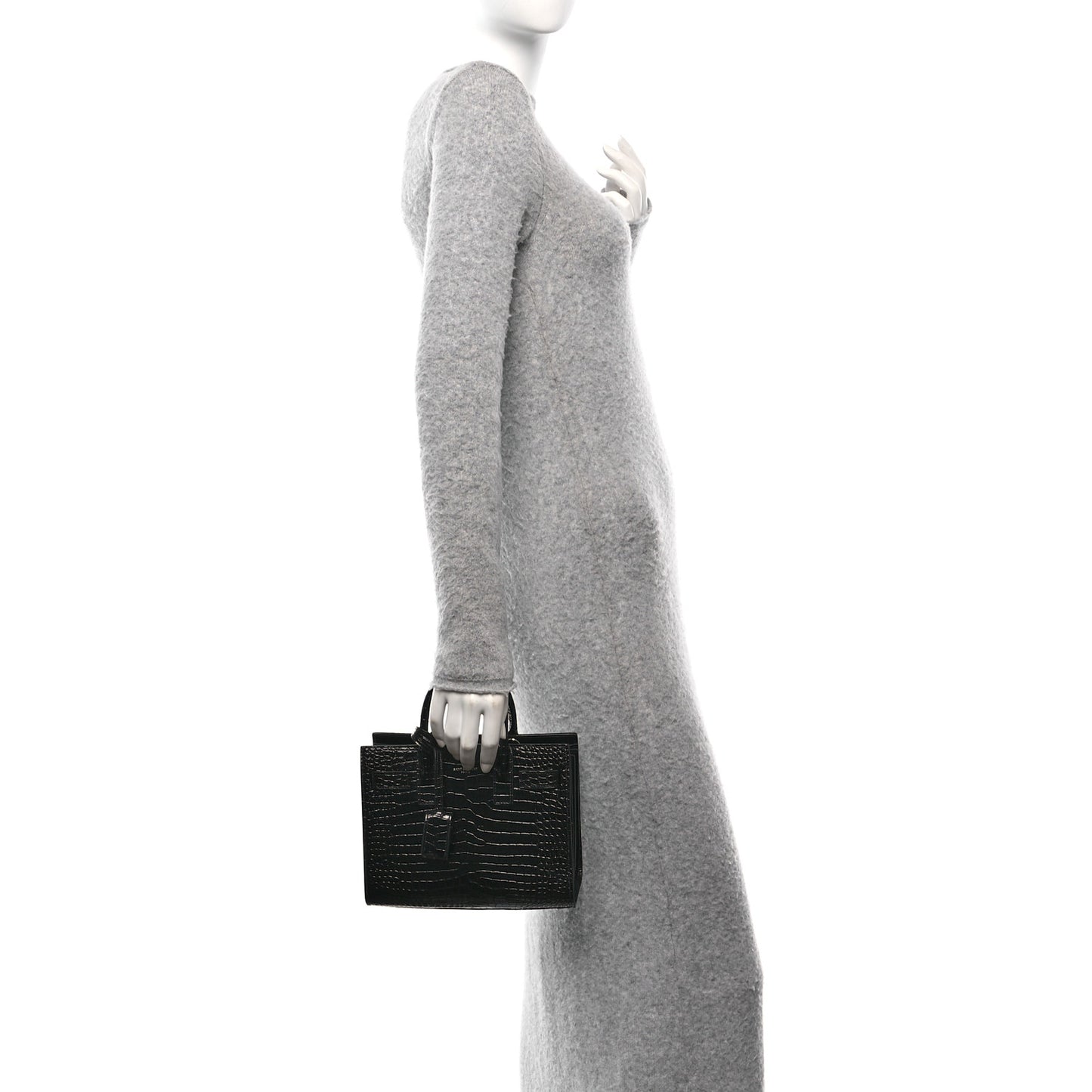 Calfskin Crocodile Embossed Nano Sac De Jour Black