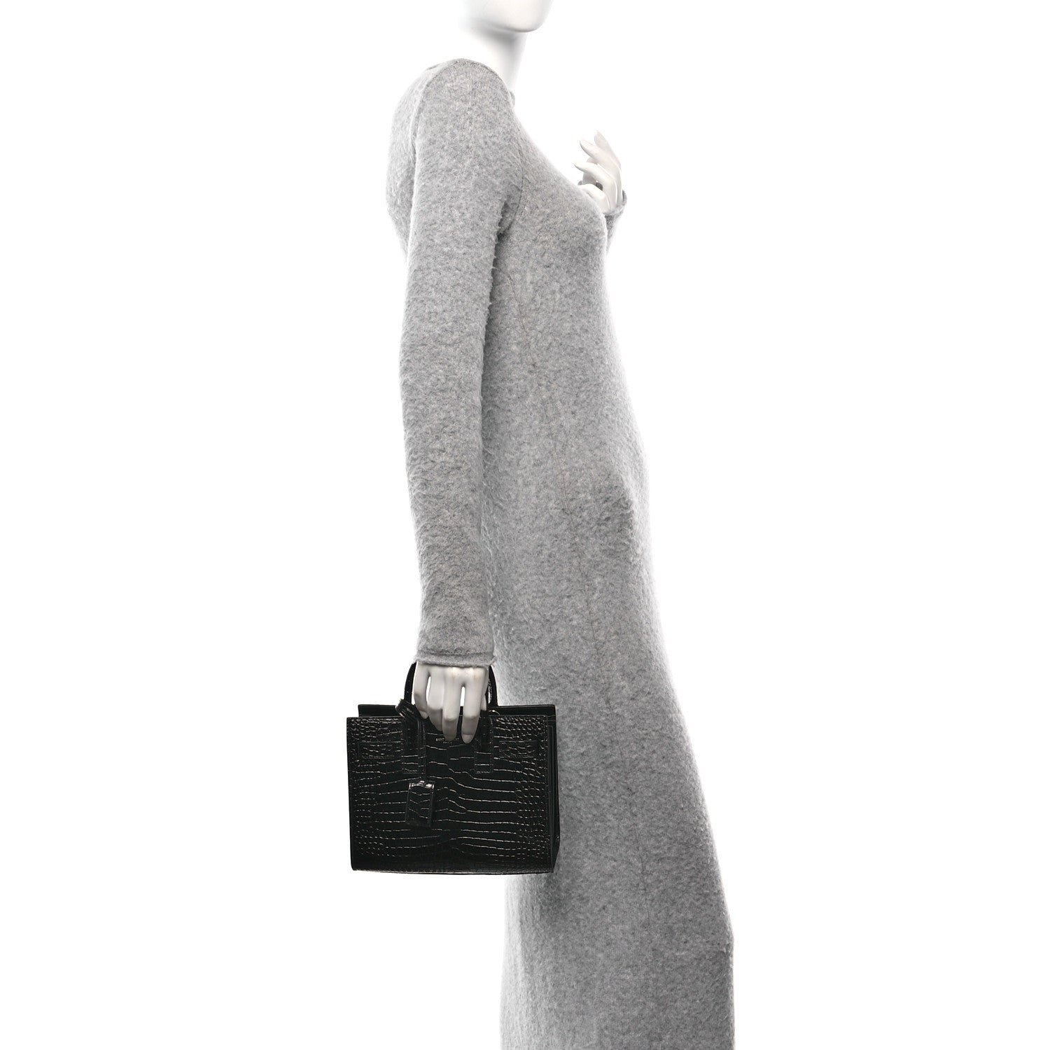 Saint Laurent Calfskin Crocodile Embossed Nano Sac De Jour Black 2 of 11