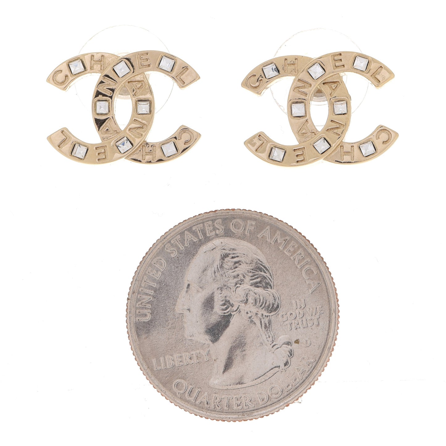Crystal Metal CC Paris Button Stud Earrings Gold