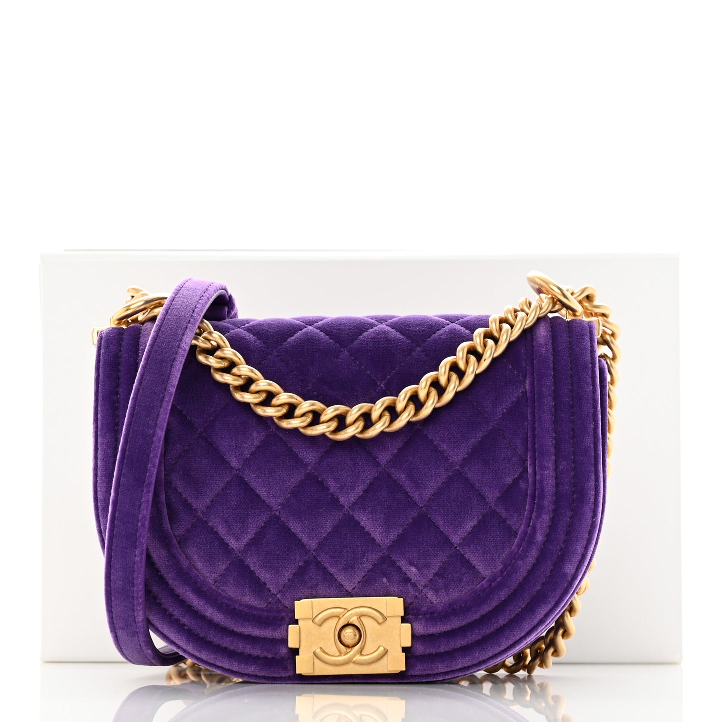 Velvet Quilted Small Boy Messenger Bag Purple