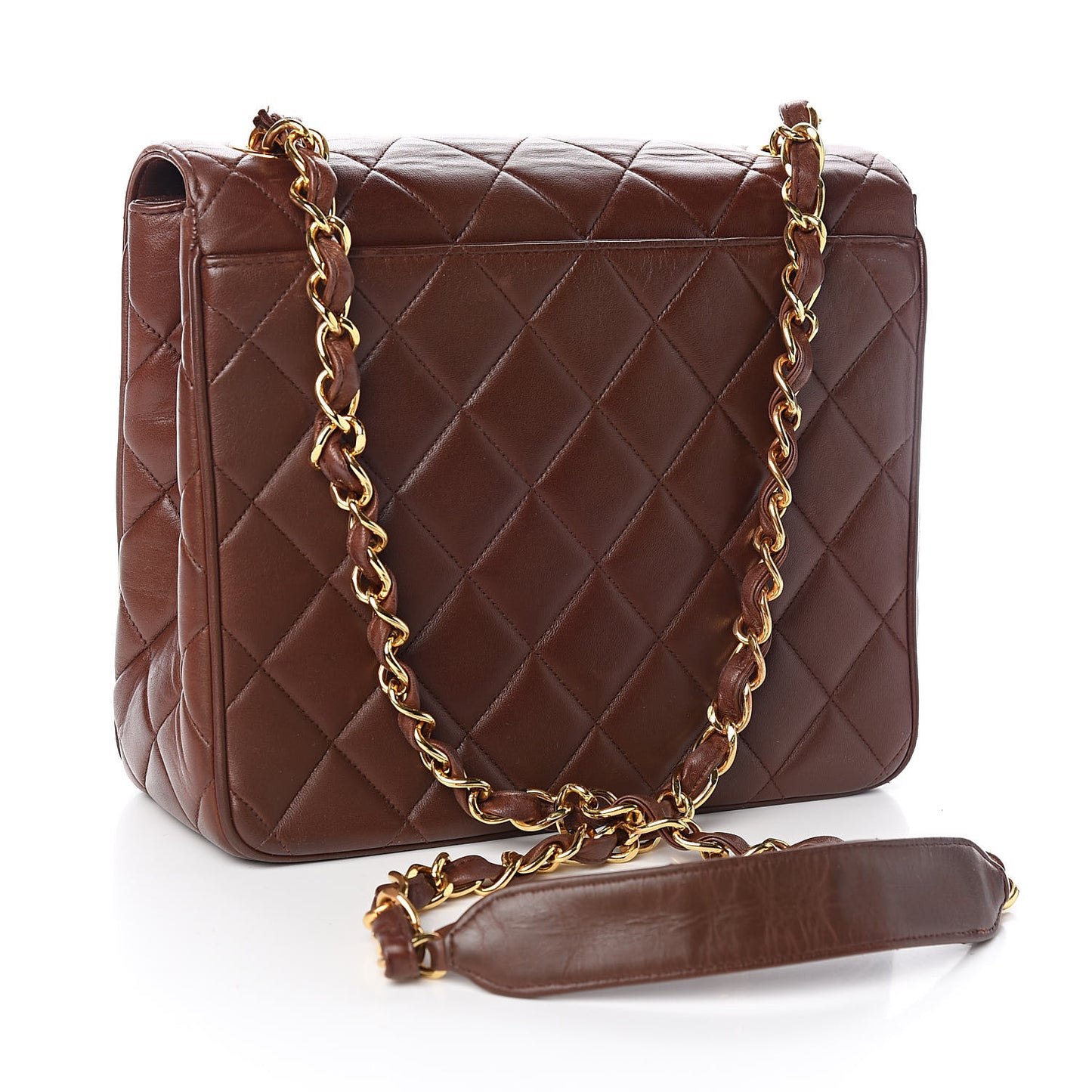 Lambskin Quilted Medium Single Flap Bag Brown