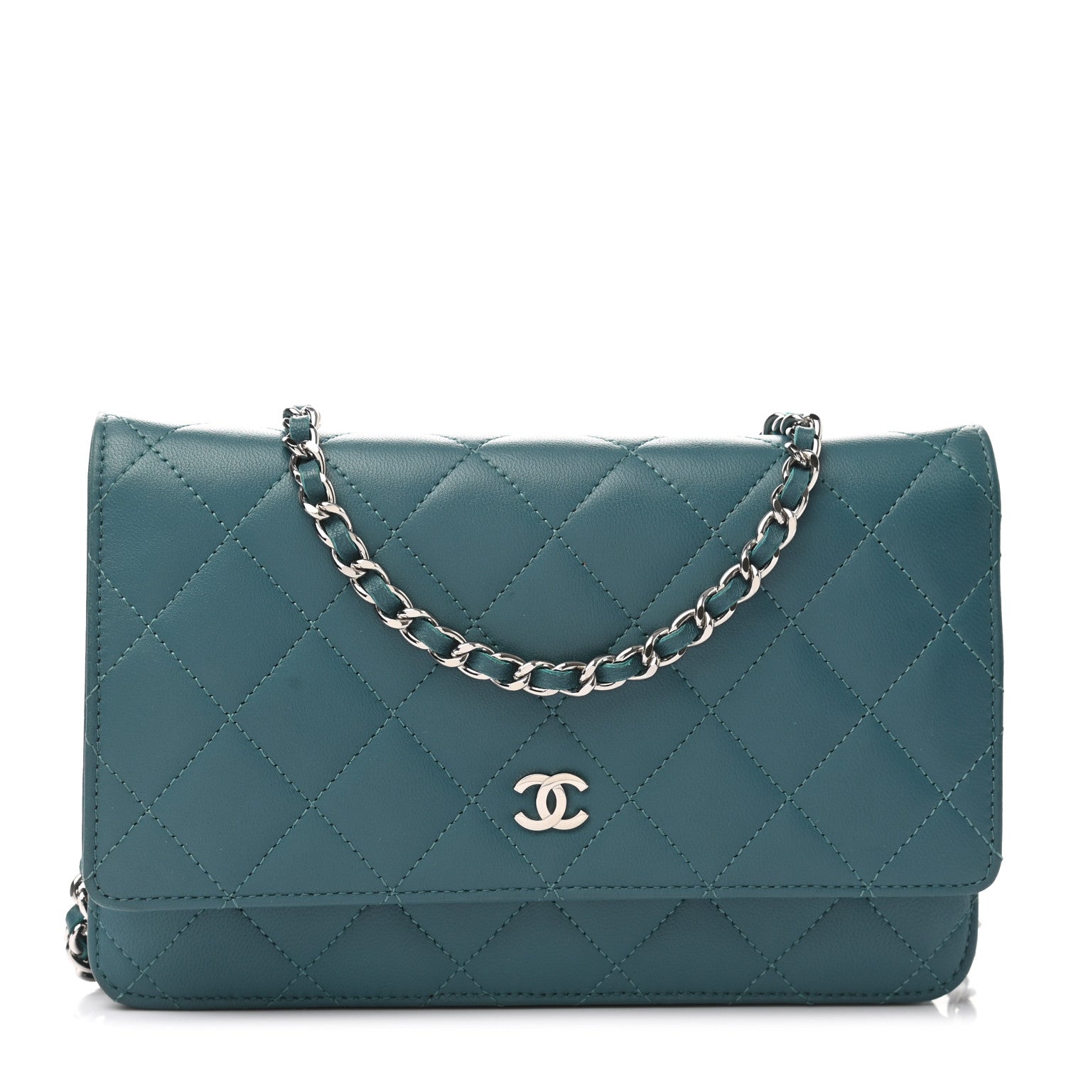 Chanel Lambskin Quilted Wallet On Chain WOC Turquoise 1 of 8
