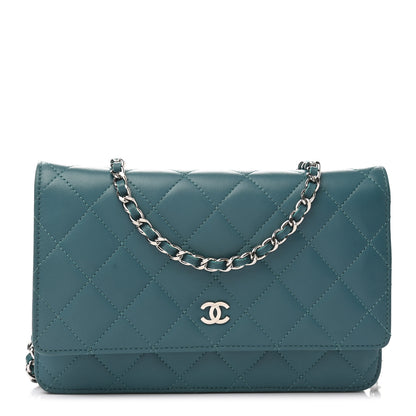 Chanel Lambskin Quilted Wallet On Chain WOC Turquoise 1 of 8