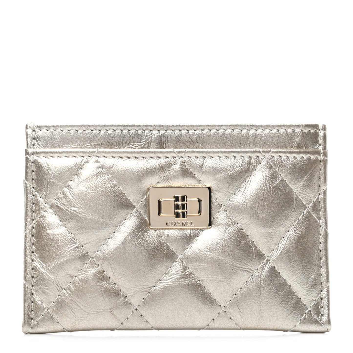 Metallic Aged Calfskin Quilted Reissue Card Holder Light Gold