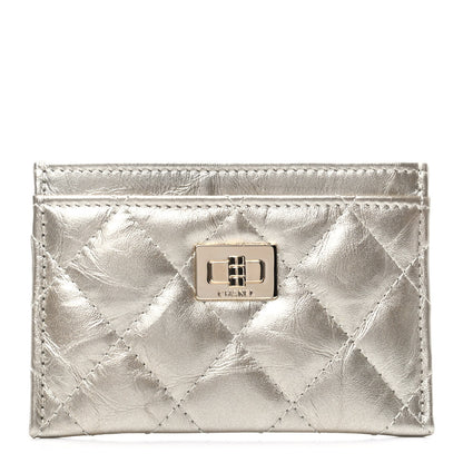 Chanel Metallic Aged Calfskin Quilted Reissue Card Holder Light Gold 1 of 8