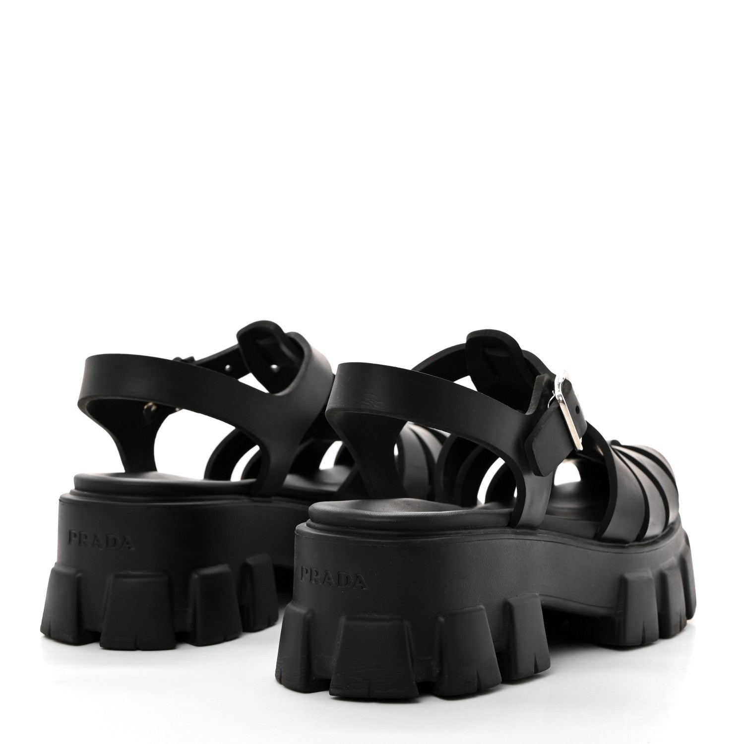 Prada Foam Rubber Triangle Logo Monolith 55mm Cage Sandals 40 Black 4 of 9