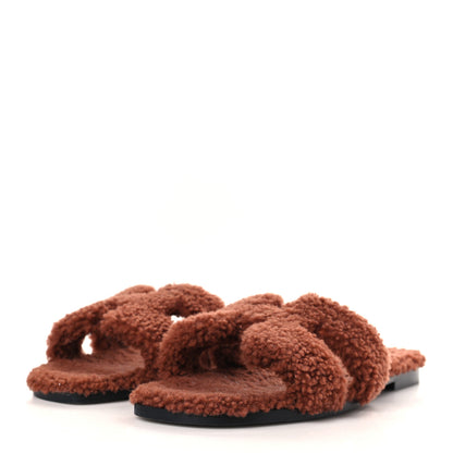 Hermes Woolskin Oran Sandals 39.5 Cognac 3 of 7